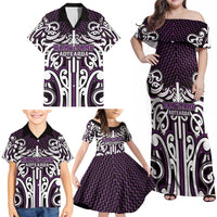Custom Aotearoa Rangitane Family Matching Off Shoulder Maxi Dress and Hawaiian Shirt Maori Tribal Pattern Mix Poutama