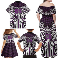 Custom Aotearoa Rangitane Family Matching Off Shoulder Maxi Dress and Hawaiian Shirt Maori Tribal Pattern Mix Poutama
