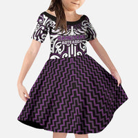 Custom Aotearoa Rangitane Family Matching Short Sleeve Bodycon Dress and Hawaiian Shirt Maori Tribal Pattern Mix Poutama LT05 Daughter's Dress Purple - Polynesian Pride