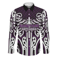 Custom Aotearoa Rangitane Family Matching Short Sleeve Bodycon Dress and Hawaiian Shirt Maori Tribal Pattern Mix Poutama LT05 Dad's Shirt - Long Sleeve Purple - Polynesian Pride