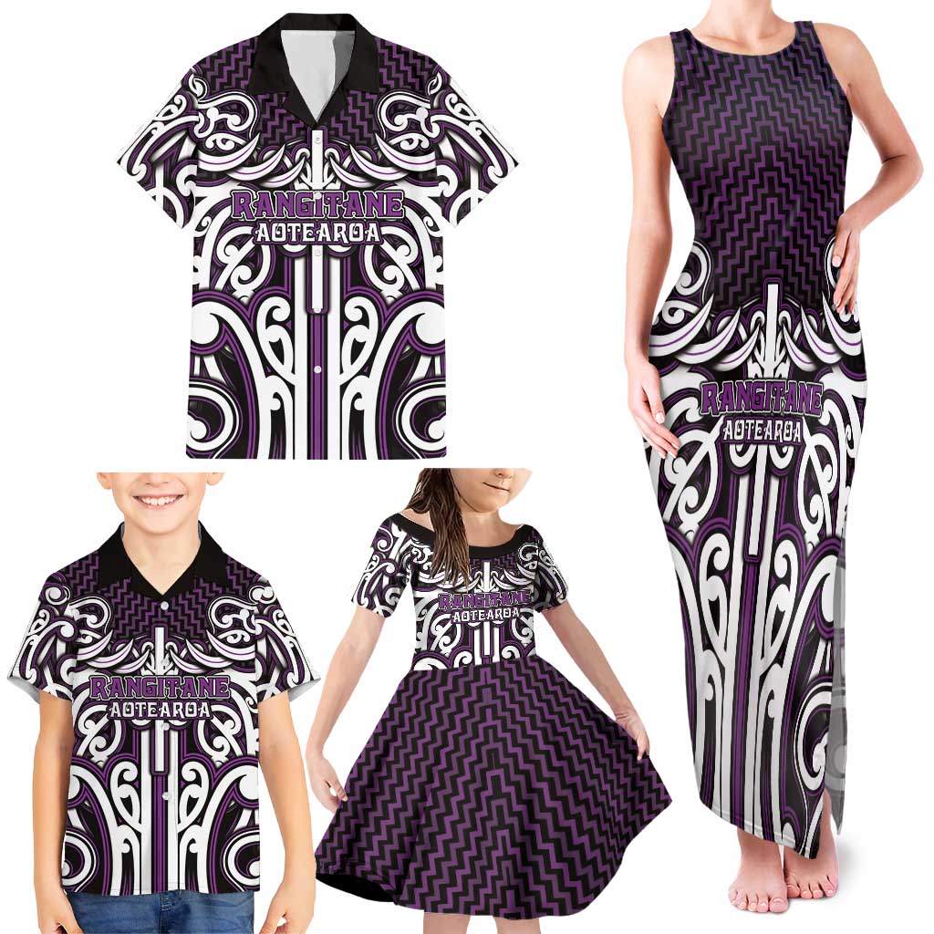 Custom Aotearoa Rangitane Family Matching Tank Maxi Dress and Hawaiian Shirt Maori Tribal Pattern Mix Poutama