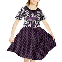 Custom Aotearoa Rangitane Kid Short Sleeve Dress Maori Tribal Pattern Mix Poutama