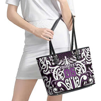 Custom Aotearoa Rangitane Leather Tote Bag Maori Tribal Pattern Mix Poutama