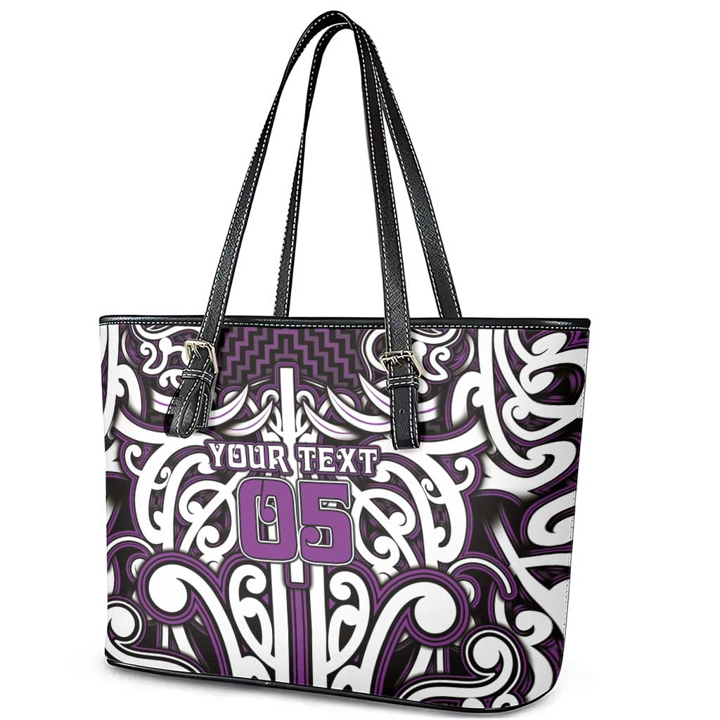 Custom Aotearoa Rangitane Leather Tote Bag Maori Tribal Pattern Mix Poutama