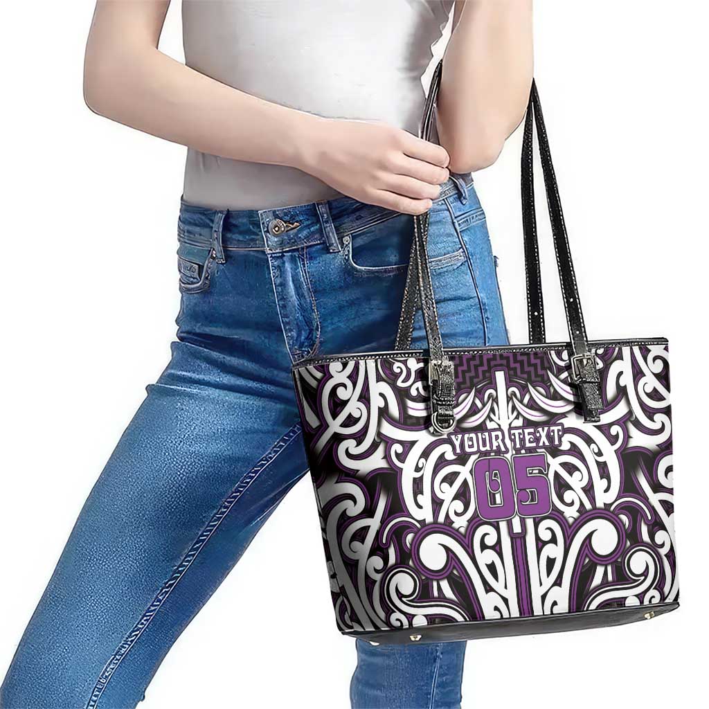 Custom Aotearoa Rangitane Leather Tote Bag Maori Tribal Pattern Mix Poutama