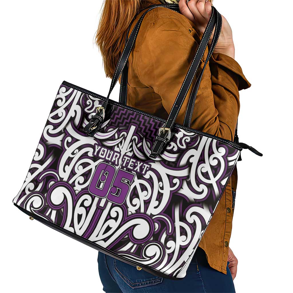 Custom Aotearoa Rangitane Leather Tote Bag Maori Tribal Pattern Mix Poutama