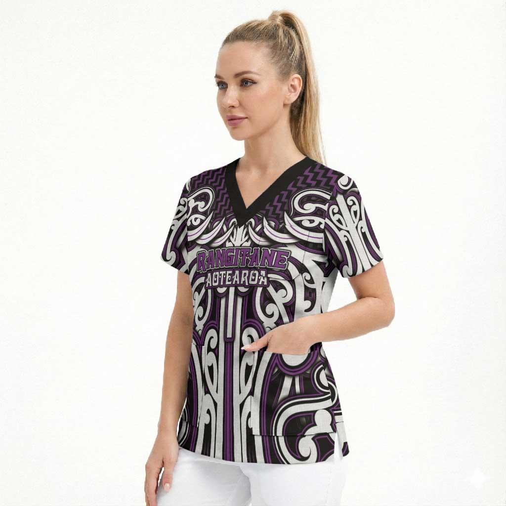 Custom Aotearoa Rangitane Scrub Top Maori Tribal Pattern Mix Poutama