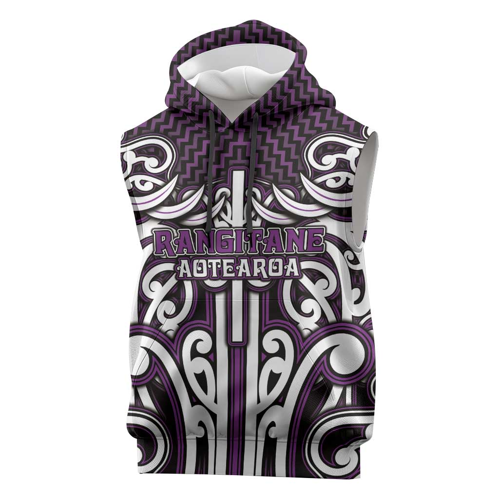 Custom Aotearoa Rangitane Sleeveless Hoodie Maori Tribal Pattern Mix Poutama