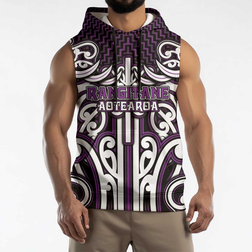 Custom Aotearoa Rangitane Sleeveless Hoodie Maori Tribal Pattern Mix Poutama