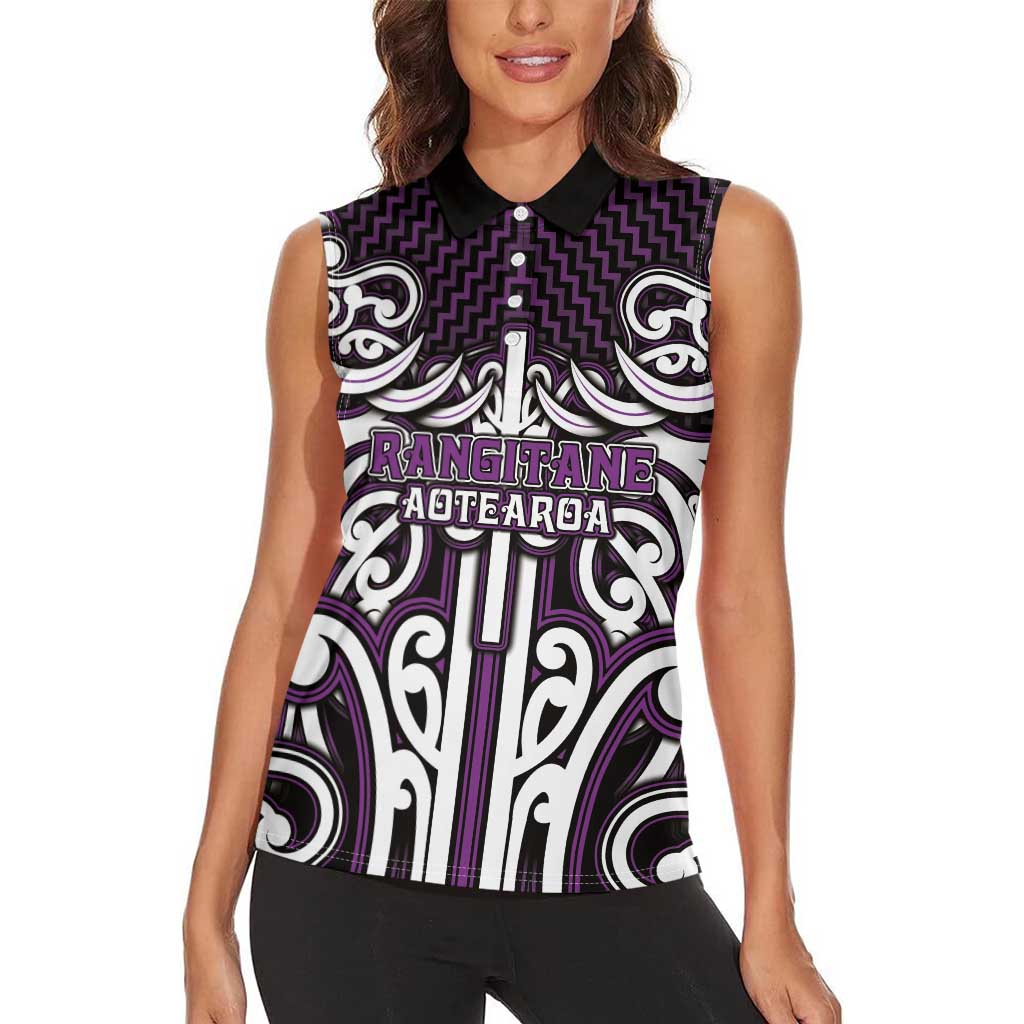 Custom Aotearoa Rangitane Women Sleeveless Polo Shirt Maori Tribal Pattern Mix Poutama
