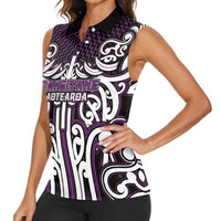 Custom Aotearoa Rangitane Women Sleeveless Polo Shirt Maori Tribal Pattern Mix Poutama