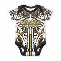 Custom Aotearoa Taranaki Baby Onesie Maori Tribal Pattern Mix Poutama LT05 Yellow - Polynesian Pride