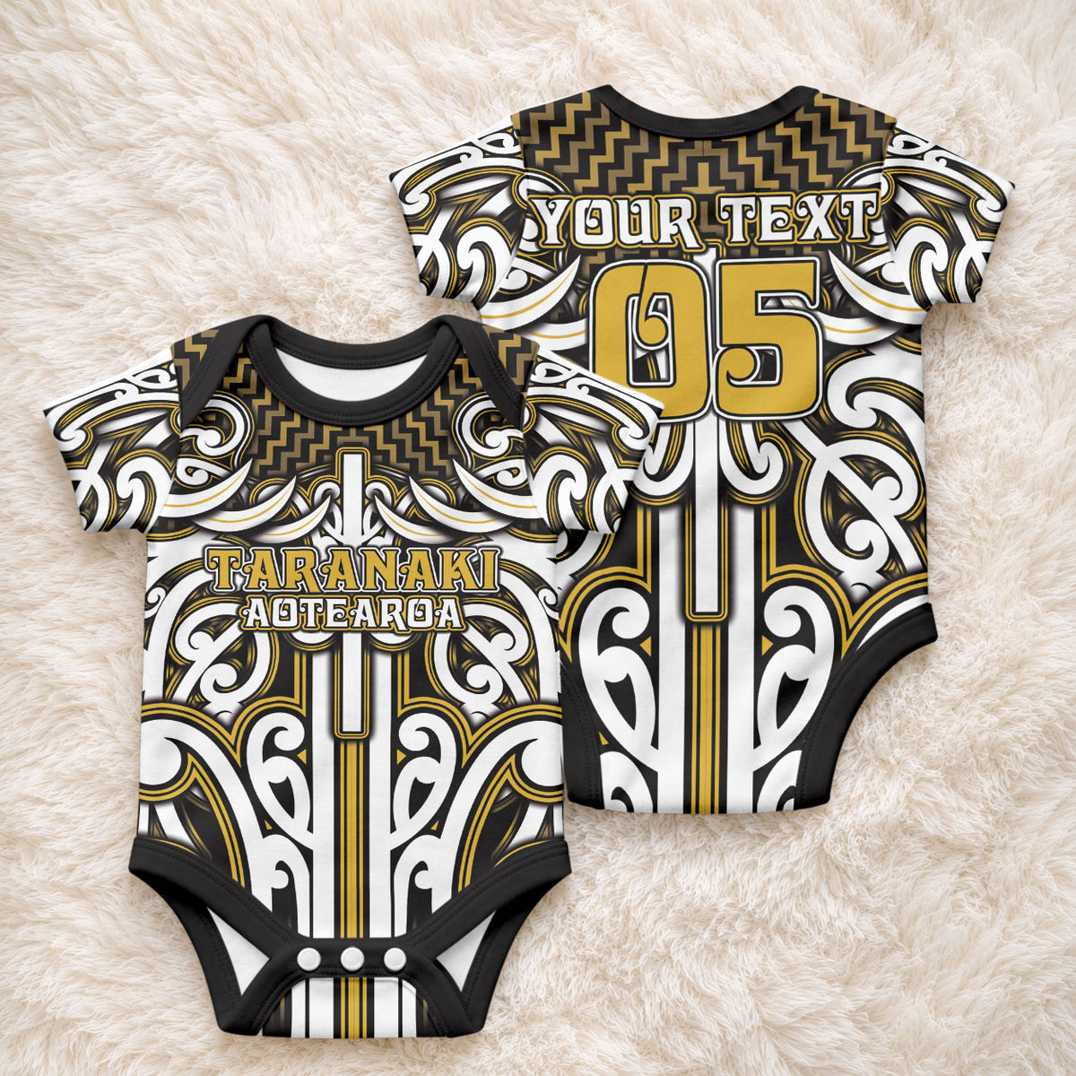 Custom Aotearoa Taranaki Baby Onesie Maori Tribal Pattern Mix Poutama LT05 - Polynesian Pride