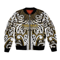 Custom Aotearoa Taranaki Bomber Jacket Maori Tribal Pattern Mix Poutama