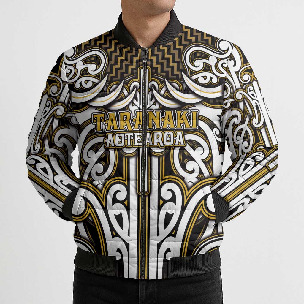 Custom Aotearoa Taranaki Bomber Puffer Jacket Maori Tribal Pattern Mix Poutama