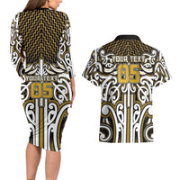 Custom Aotearoa Taranaki Couples Matching Long Sleeve Bodycon Dress and Hawaiian Shirt Maori Tribal Pattern Mix Poutama LT05 - Polynesian Pride