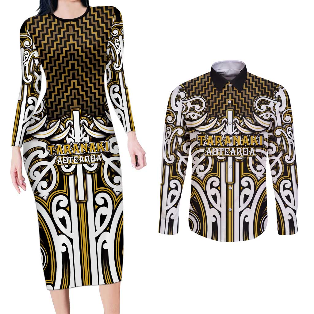 Custom Aotearoa Taranaki Couples Matching Long Sleeve Bodycon Dress and Long Sleeve Button Shirt Maori Tribal Pattern Mix Poutama