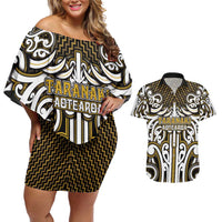 Custom Aotearoa Taranaki Couples Matching Off Shoulder Short Dress and Hawaiian Shirt Maori Tribal Pattern Mix Poutama