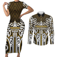 Custom Aotearoa Taranaki Couples Matching Short Sleeve Bodycon Dress and Long Sleeve Button Shirt Maori Tribal Pattern Mix Poutama