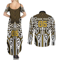 Custom Aotearoa Taranaki Couples Matching Summer Maxi Dress and Long Sleeve Button Shirt Maori Tribal Pattern Mix Poutama