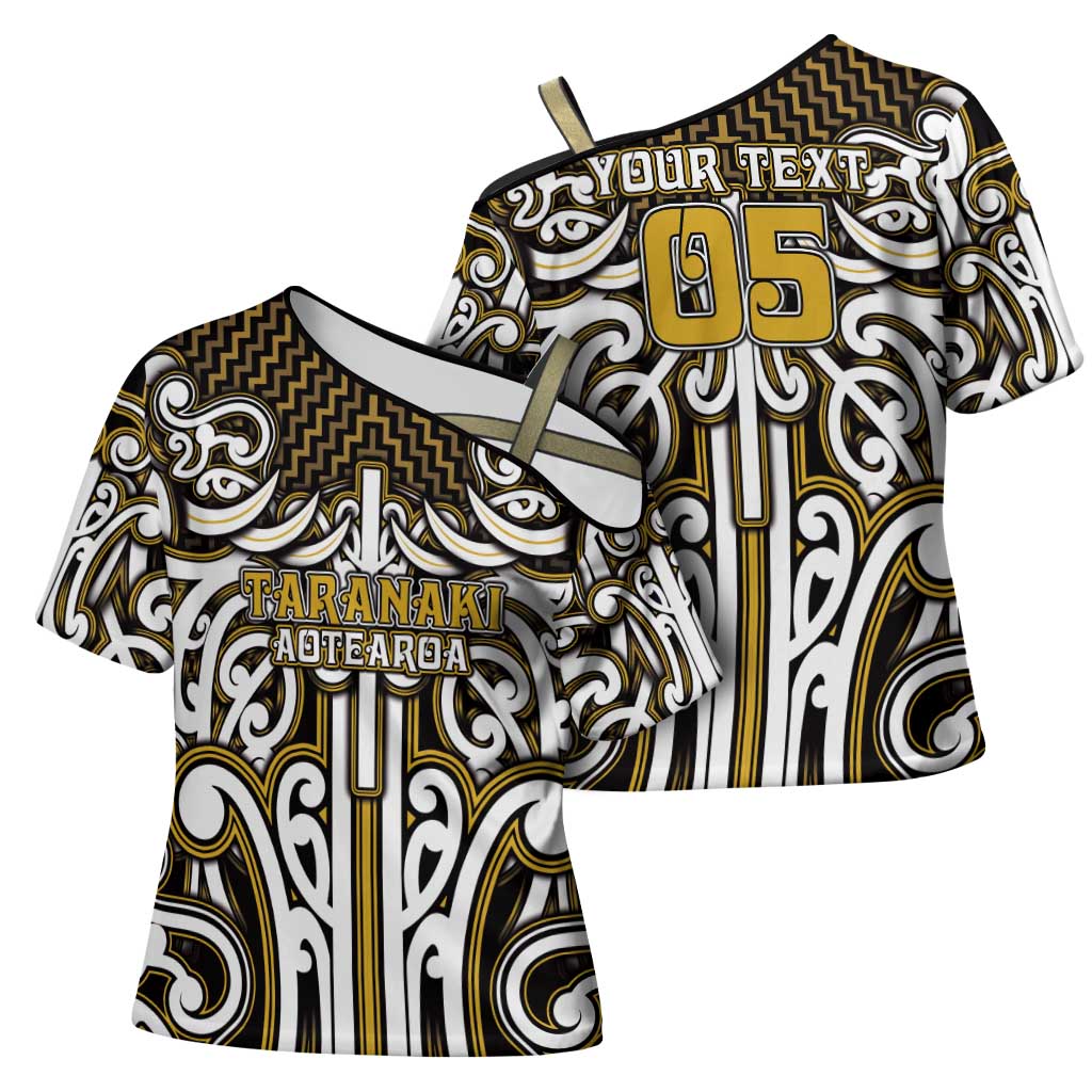 Custom Aotearoa Taranaki Cross Shoulder Shirt Maori Tribal Pattern Mix Poutama