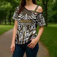 Custom Aotearoa Taranaki Cross Shoulder Shirt Maori Tribal Pattern Mix Poutama