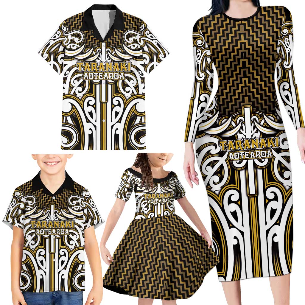 Custom Aotearoa Taranaki Family Matching Long Sleeve Bodycon Dress and Hawaiian Shirt Maori Tribal Pattern Mix Poutama LT05 - Polynesian Pride