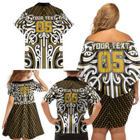 Custom Aotearoa Taranaki Family Matching Off Shoulder Short Dress and Hawaiian Shirt Maori Tribal Pattern Mix Poutama LT05 - Polynesian Pride