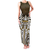 Custom Aotearoa Taranaki Family Matching Tank Maxi Dress and Hawaiian Shirt Maori Tribal Pattern Mix Poutama LT05 Mom's Dress Yellow - Polynesian Pride