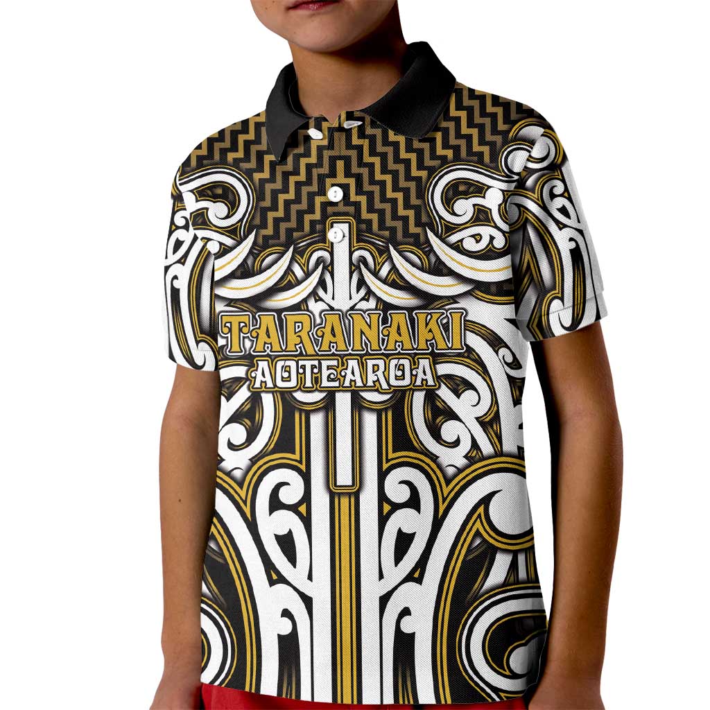 Custom Aotearoa Taranaki Kid Polo Shirt Maori Tribal Pattern Mix Poutama