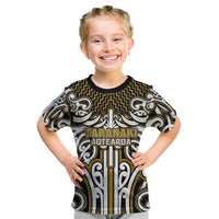 Custom Aotearoa Taranaki Kid T Shirt Maori Tribal Pattern Mix Poutama