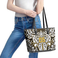 Custom Aotearoa Taranaki Leather Tote Bag Maori Tribal Pattern Mix Poutama