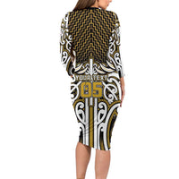 Custom Aotearoa Taranaki Long Sleeve Bodycon Dress Maori Tribal Pattern Mix Poutama