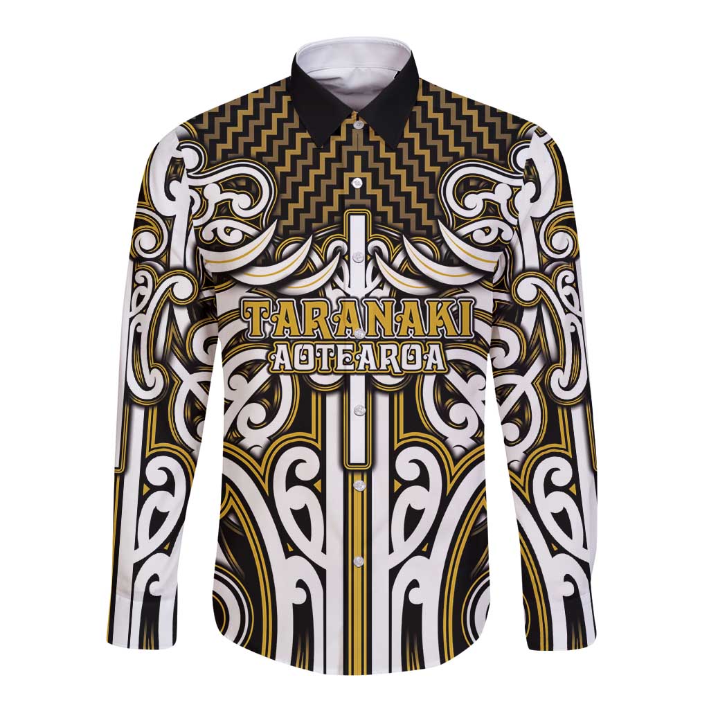 Custom Aotearoa Taranaki Long Sleeve Button Shirt Maori Tribal Pattern Mix Poutama