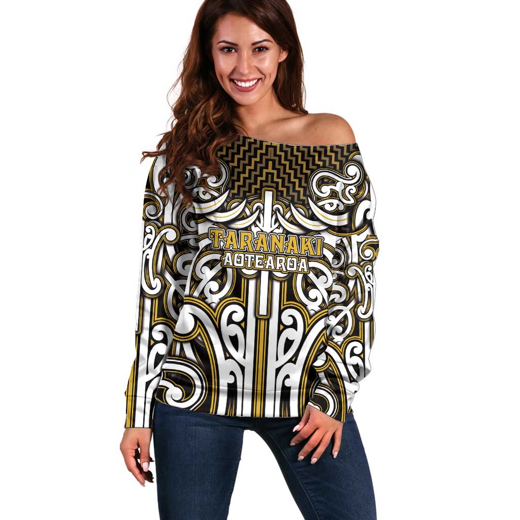 Custom Aotearoa Taranaki Off Shoulder Sweater Maori Tribal Pattern Mix Poutama