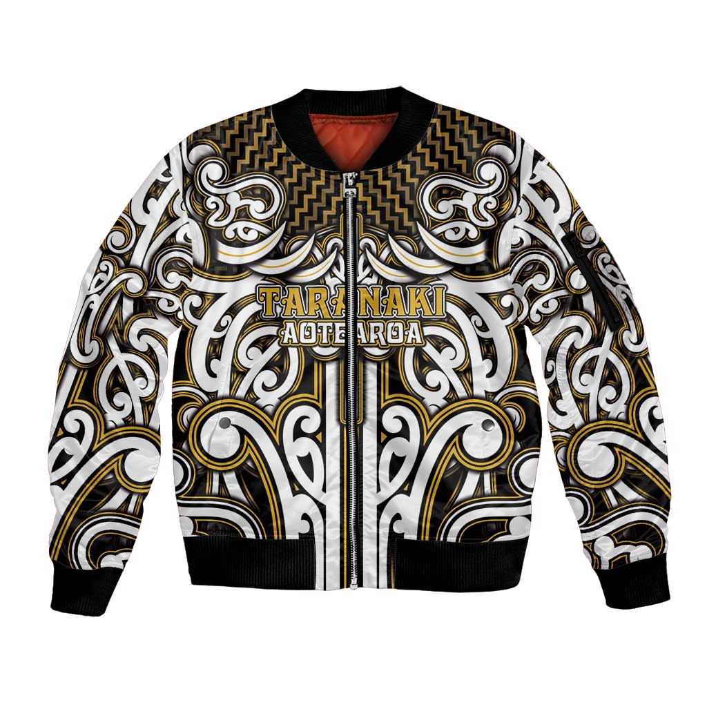 Custom Aotearoa Taranaki Sleeve Zip Bomber Jacket Maori Tribal Pattern Mix Poutama
