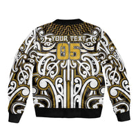 Custom Aotearoa Taranaki Sleeve Zip Bomber Jacket Maori Tribal Pattern Mix Poutama