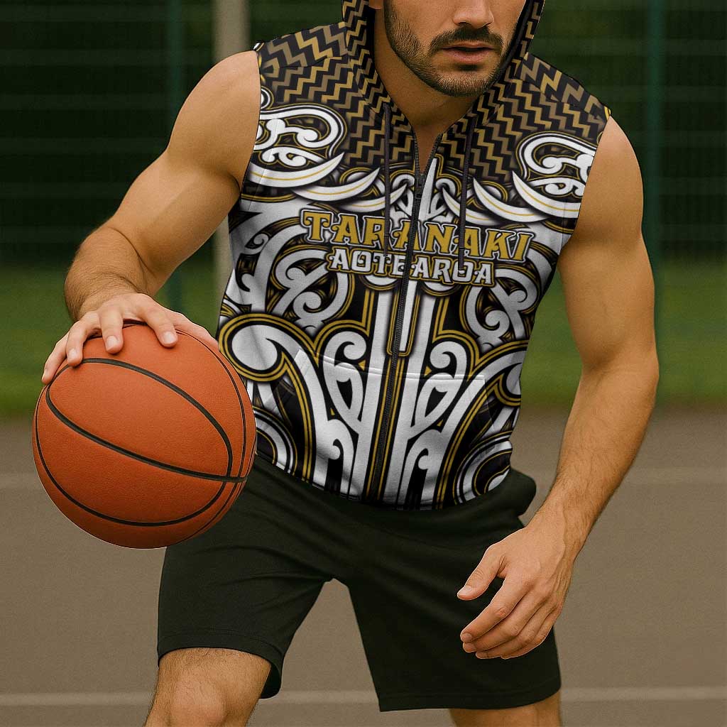 Custom Aotearoa Taranaki Sleeveless Zip Hoodie Maori Tribal Pattern Mix Poutama