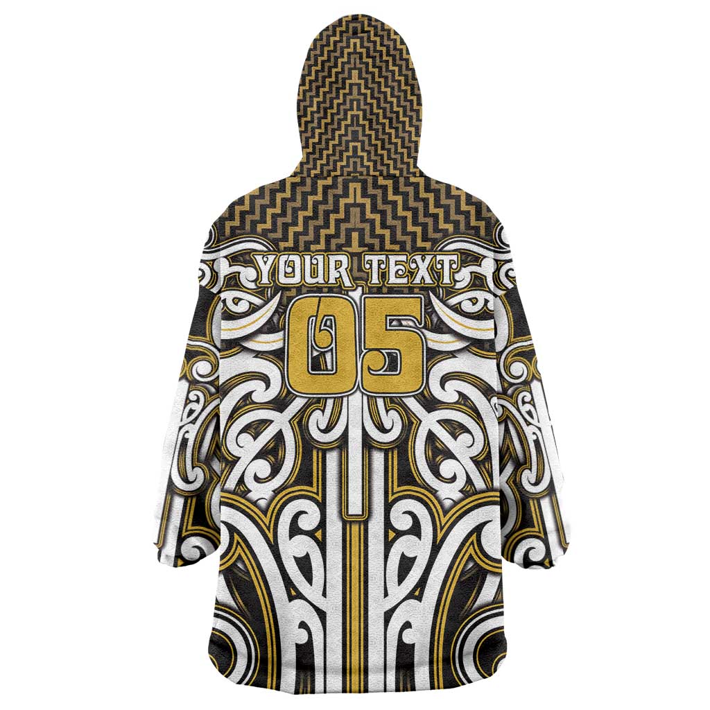 Custom Aotearoa Taranaki Wearable Blanket Hoodie Maori Tribal Pattern Mix Poutama