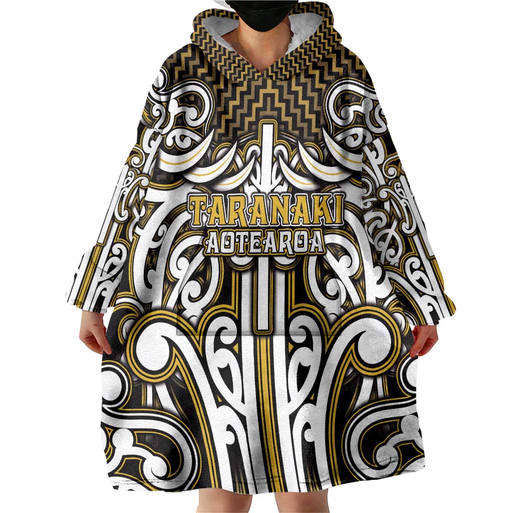 Custom Aotearoa Taranaki Wearable Blanket Hoodie Maori Tribal Pattern Mix Poutama