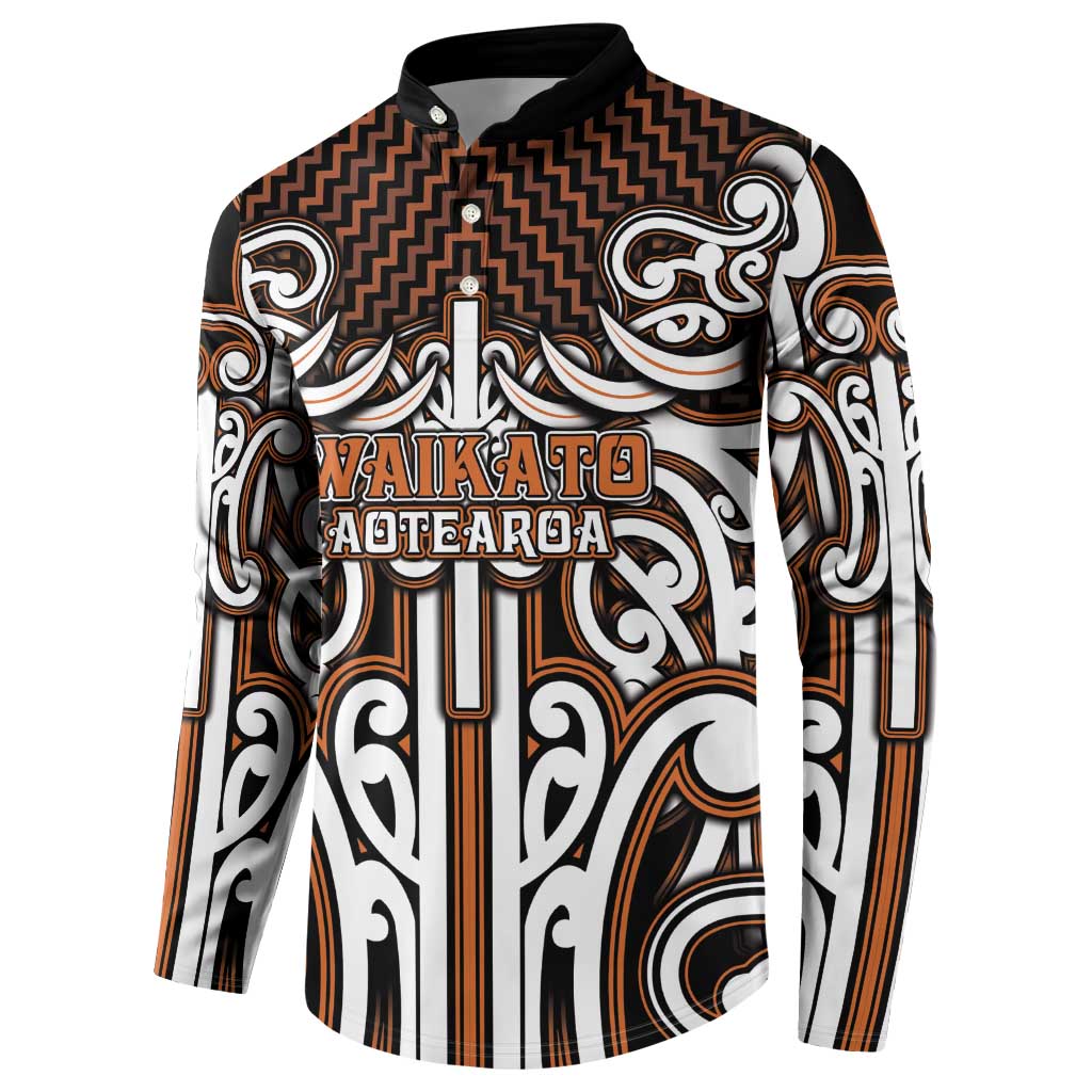 Custom Aotearoa Waikato Button Sweatshirt Maori Tribal Pattern Mix Poutama