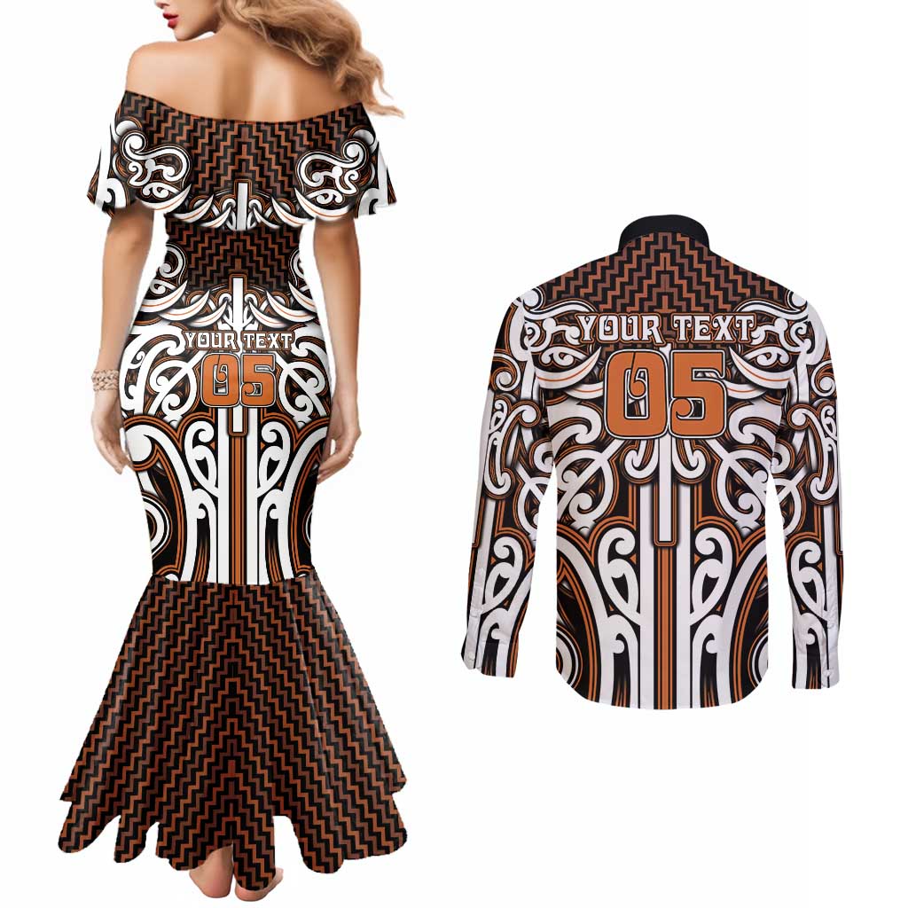 Custom Aotearoa Waikato Couples Matching Mermaid Dress and Long Sleeve Button Shirt Maori Tribal Pattern Mix Poutama