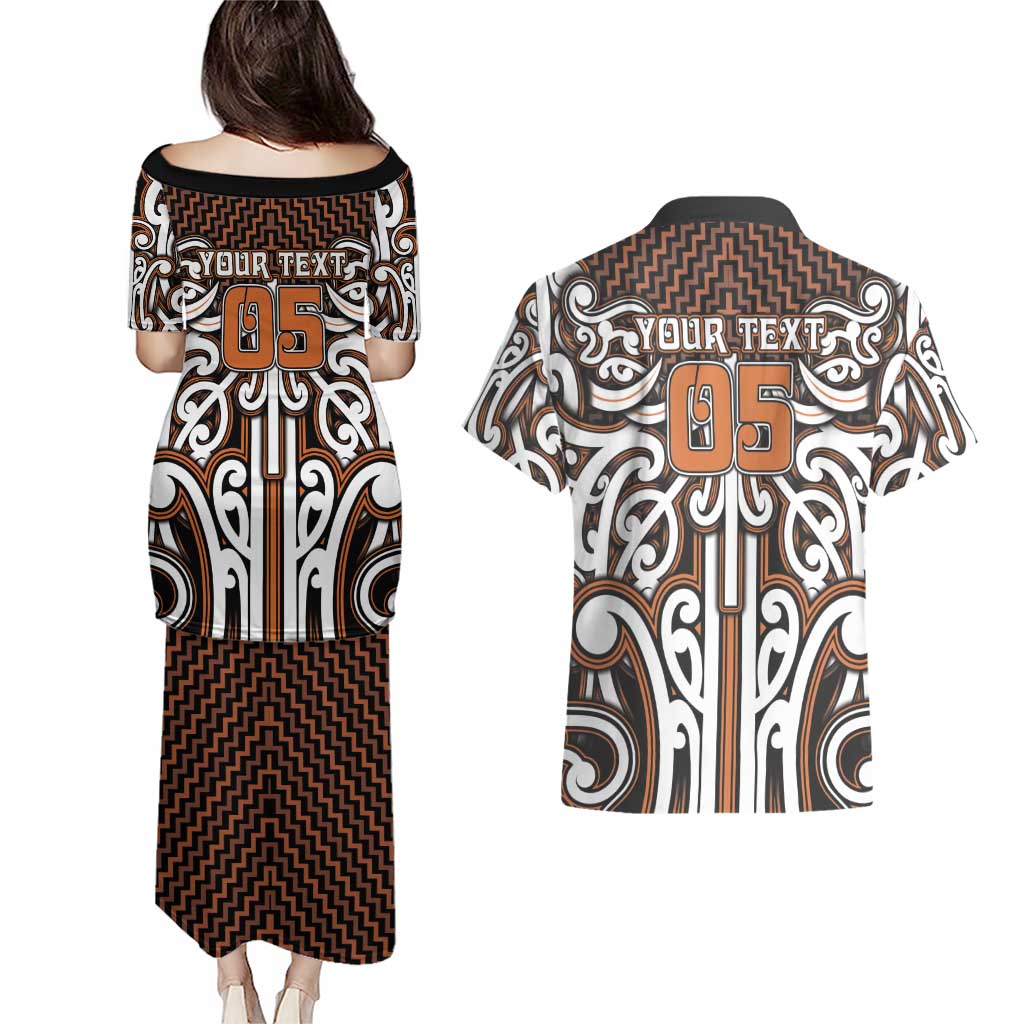 Custom Aotearoa Waikato Couples Matching Puletasi and Hawaiian Shirt Maori Tribal Pattern Mix Poutama