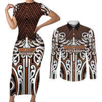 Custom Aotearoa Waikato Couples Matching Short Sleeve Bodycon Dress and Long Sleeve Button Shirt Maori Tribal Pattern Mix Poutama