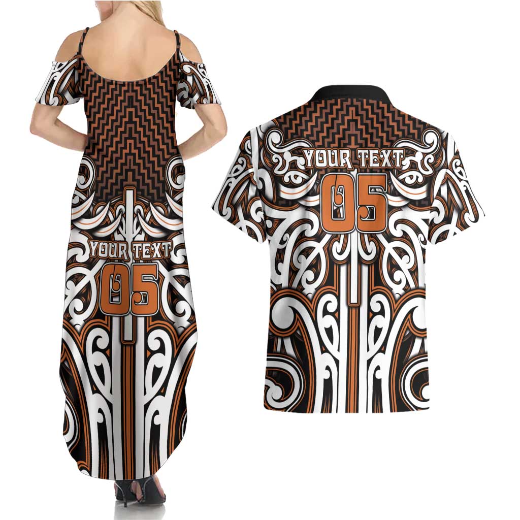 Custom Aotearoa Waikato Couples Matching Summer Maxi Dress and Hawaiian Shirt Maori Tribal Pattern Mix Poutama