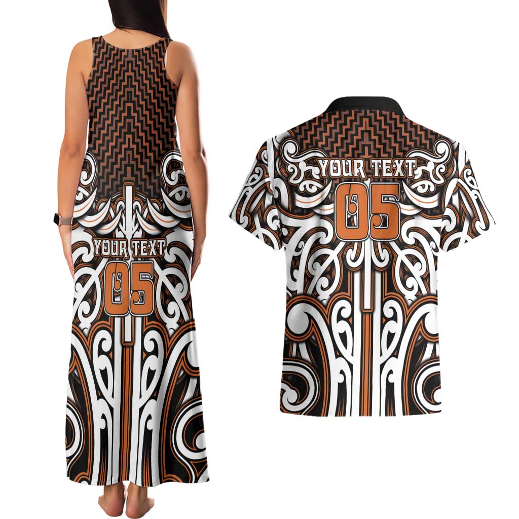 Custom Aotearoa Waikato Couples Matching Tank Maxi Dress and Hawaiian Shirt Maori Tribal Pattern Mix Poutama