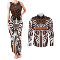 Custom Aotearoa Waikato Couples Matching Tank Maxi Dress and Long Sleeve Button Shirt Maori Tribal Pattern Mix Poutama