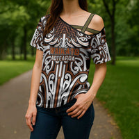 Custom Aotearoa Waikato Cross Shoulder Shirt Maori Tribal Pattern Mix Poutama