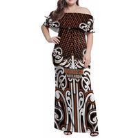 Custom Aotearoa Waikato Family Matching Off Shoulder Maxi Dress and Hawaiian Shirt Maori Tribal Pattern Mix Poutama LT05 Mom's Dress Orange - Polynesian Pride