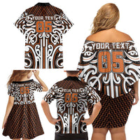 Custom Aotearoa Waikato Family Matching Off Shoulder Short Dress and Hawaiian Shirt Maori Tribal Pattern Mix Poutama LT05 - Polynesian Pride
